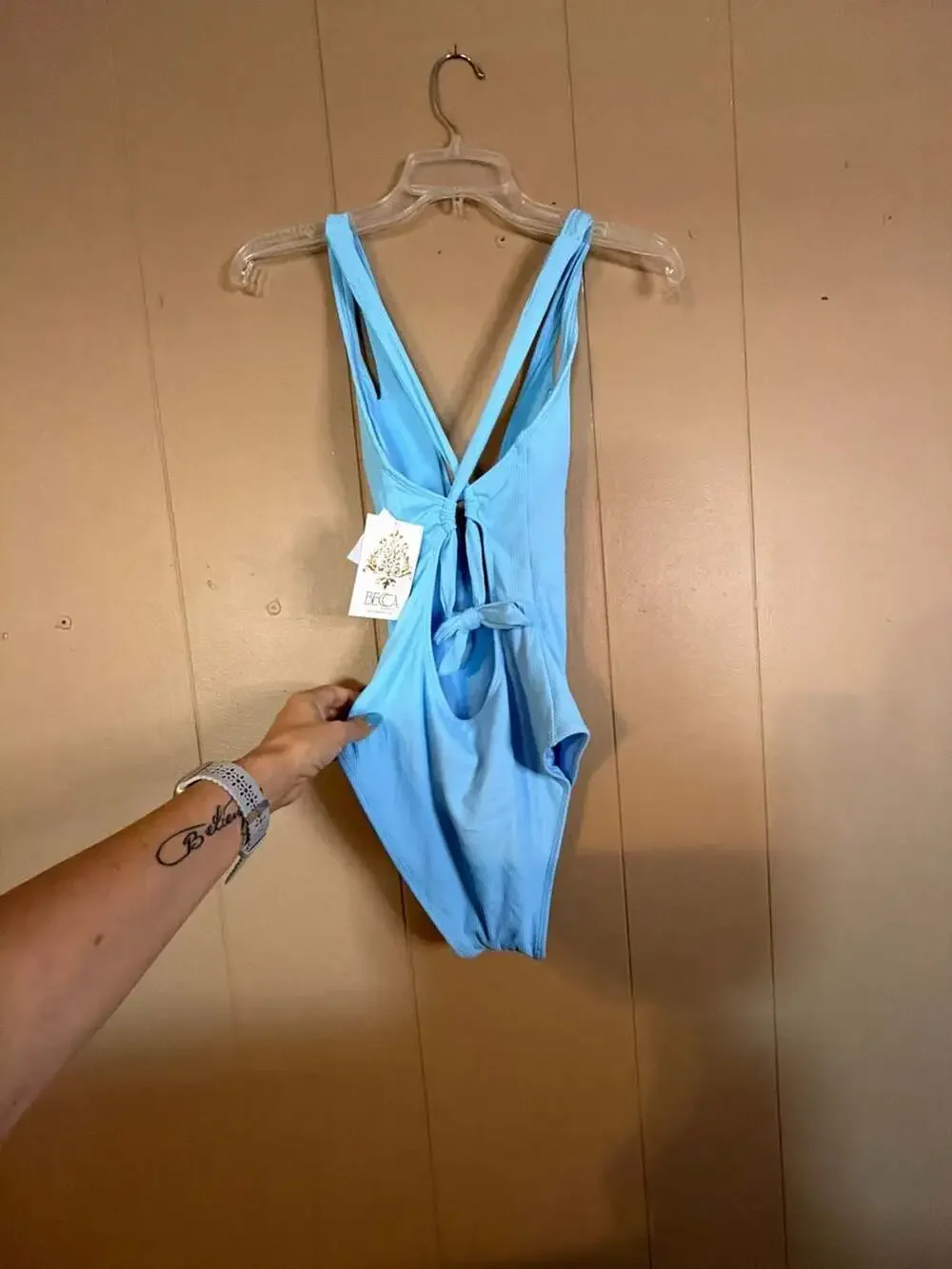 BECCA by Rebecca Virtue Ribbed One-Piece Swimsuit Light Blue Size Small